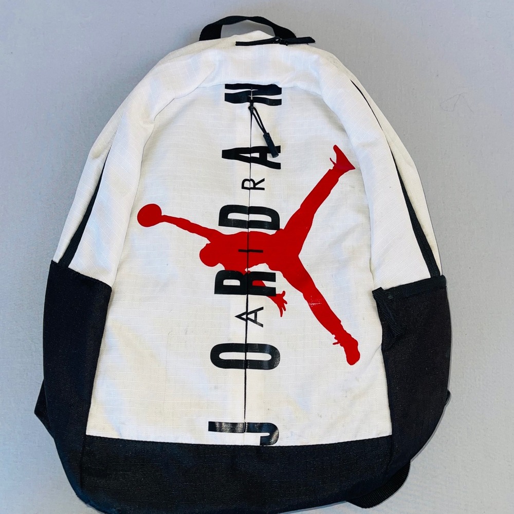 Nike Air Jordan Big Logo Backpack White Black Red Jumpman Graphic School Bag
